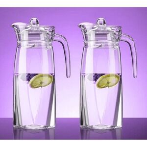 Pitcher & Lid Acrylic TWO Pack and Spout 42 Oz Clear Plastic Water Pitcher #092